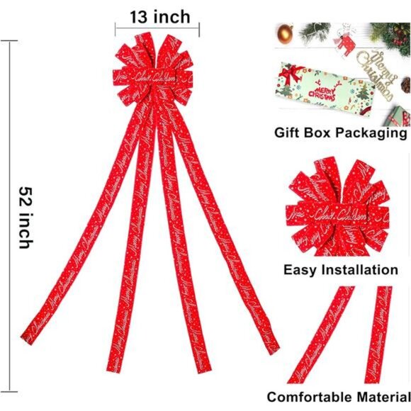 Christmas Tree Topper Christmas Wreath Bow, 52 * 13 inches Tree Toppers Bow - Picture 2 of 7
